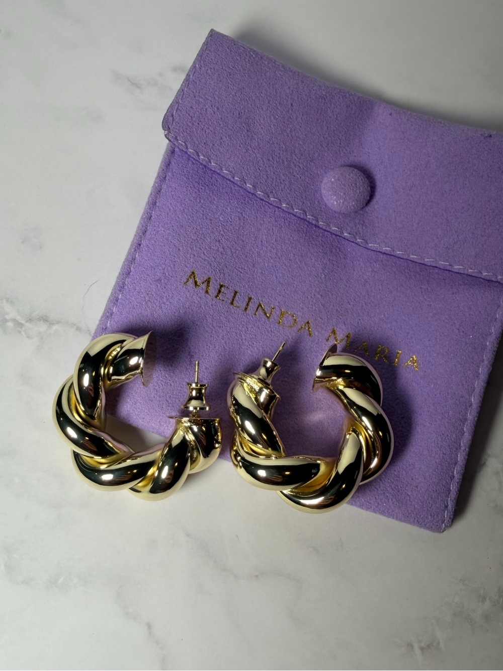 Melinda Maria Shiny Gold Braided Hoop Earrings